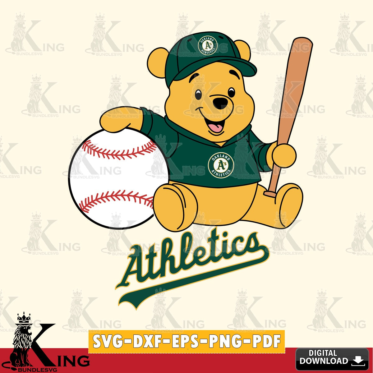 Digital download featuring Oakland Athletics Winnie the Pooh baseball star player, a printable vector design for sublimation and