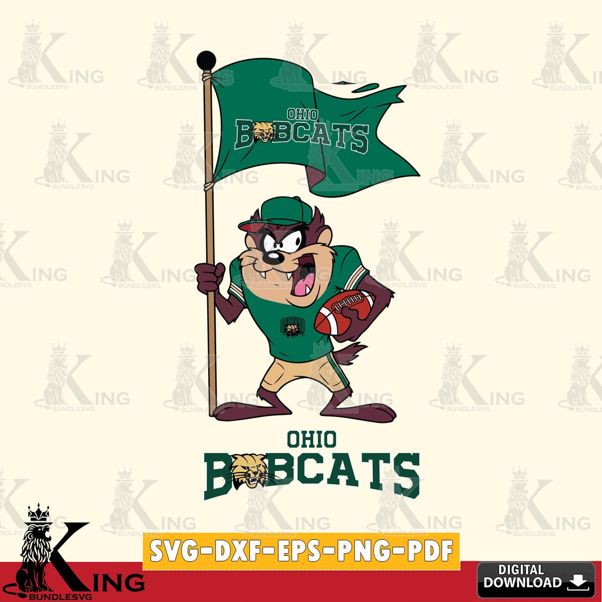 Ohio Bobcats Football Taz Flag Art SVG file, Cut file , Digital Download , Instant Download, Taz svg, NCAA svg