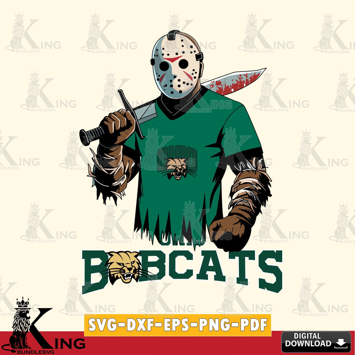 Beautiful illustration of Ohio Bobcats Jason Voorhees football, a versatile clip art for stickers, decals, and mugs