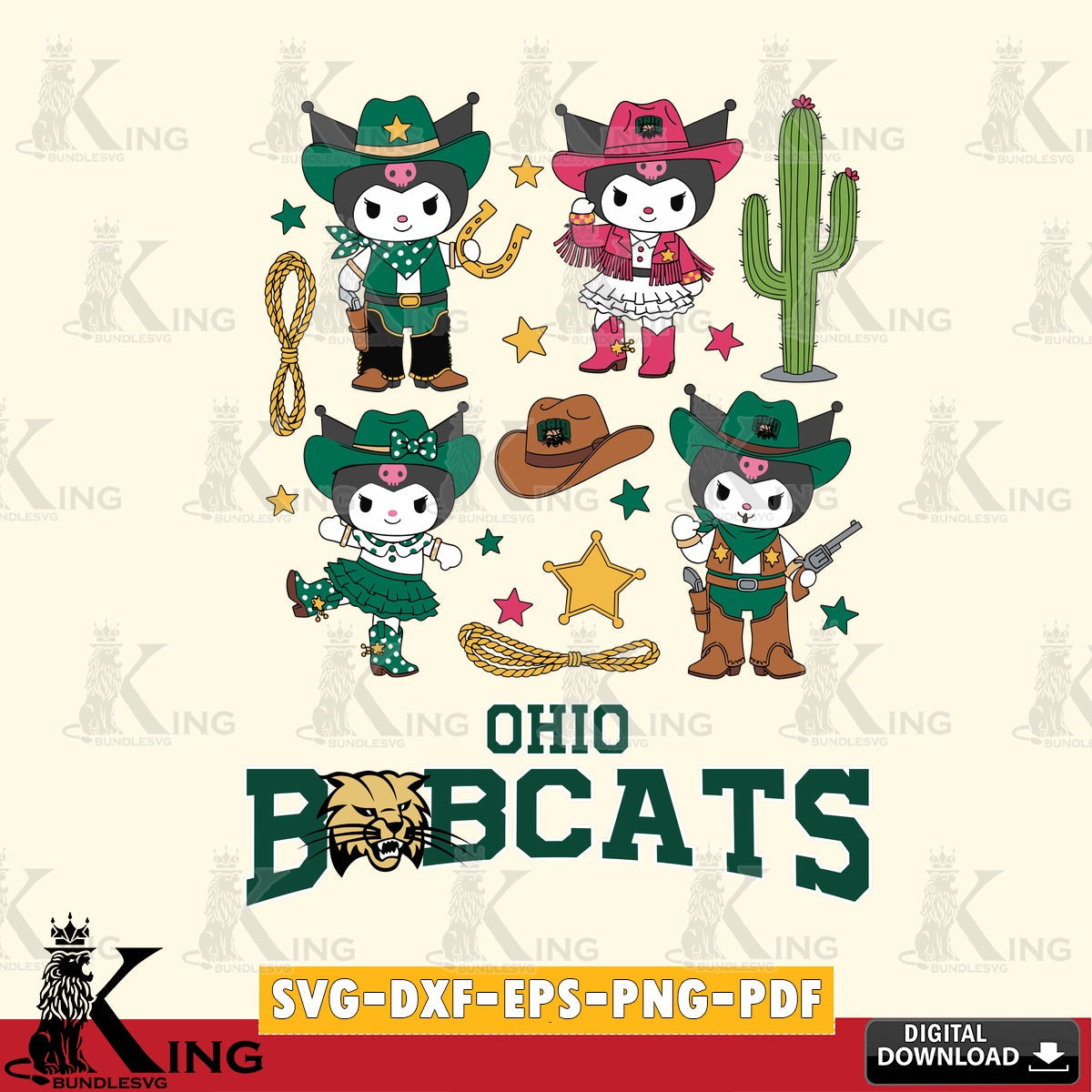 Ohio Bobcats Kuromi Cowboy Western SVG file, Cricut, Cut file , Digital Download , Instant Download, Sanrio svg, Clipart