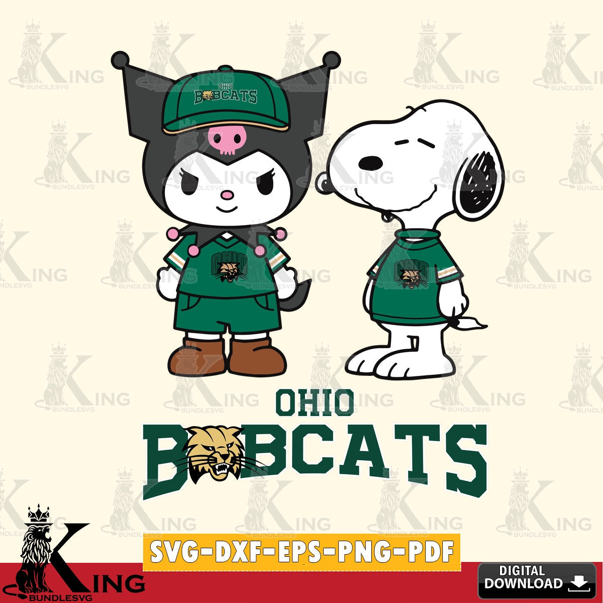 Ohio Bobcats Kuromi Snoopy Football SVG file, Cricut, Cut file , Digital Download , Instant Download, Sanrio svg, Clipart