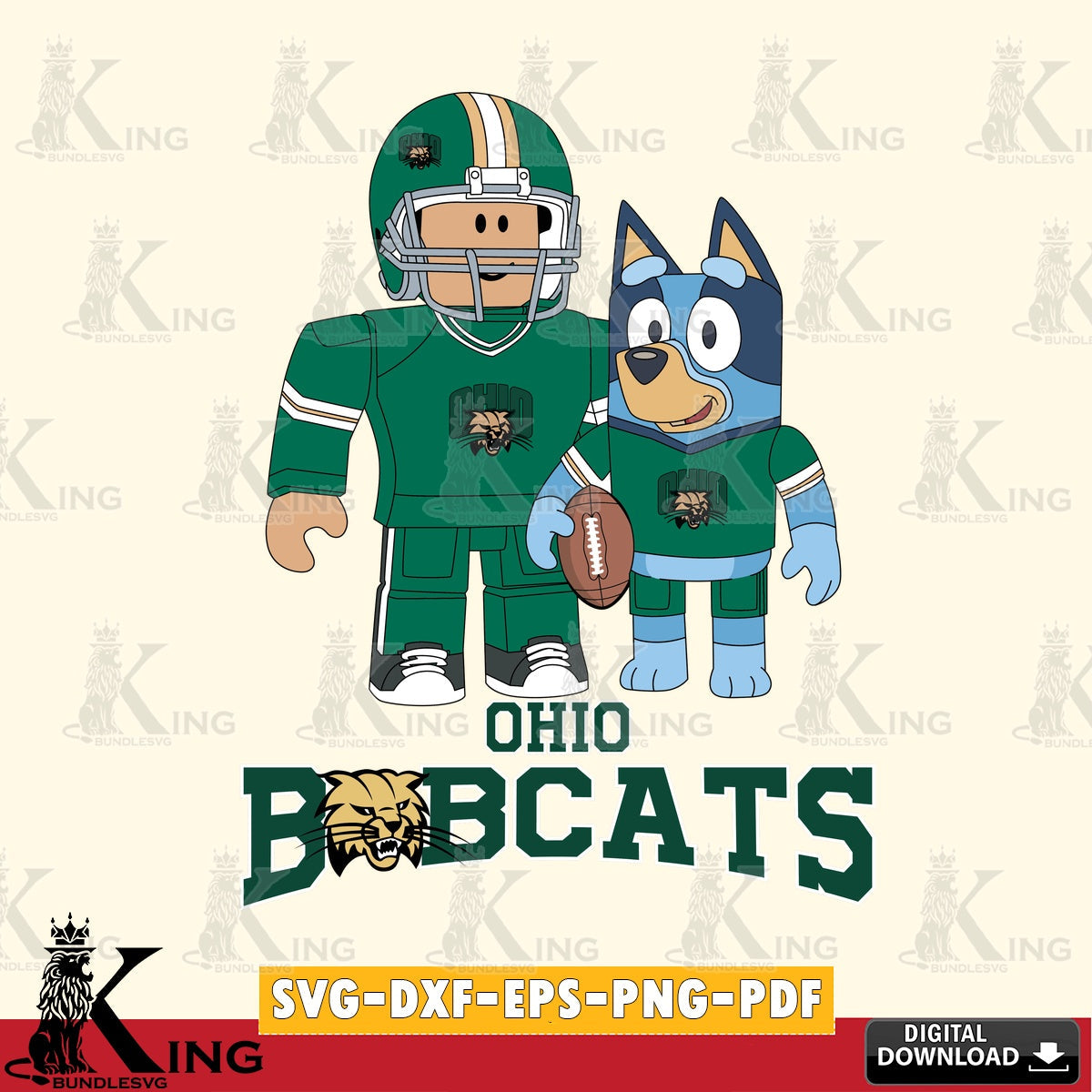 Ohio Bobcats Roblox & Bluey Football SVG file , NCAA Cricut, File cut , Digital Download , PDF File