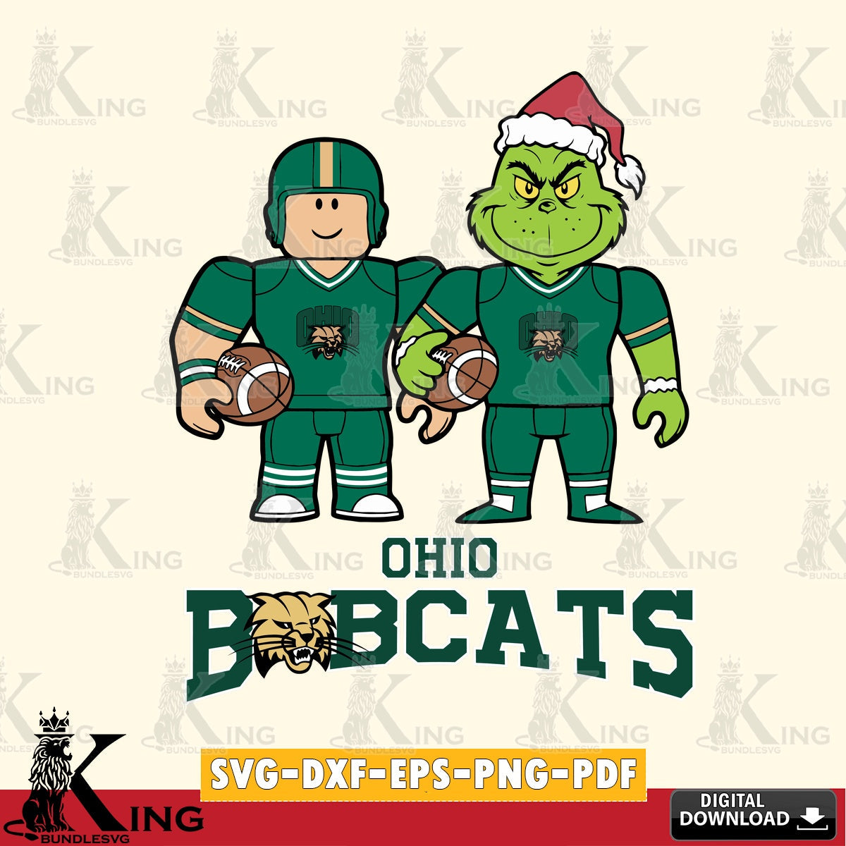 Ohio Bobcats Roblox & Grinch Football SVG file , NCAA Cricut, File cut , Digital Download , PDF File