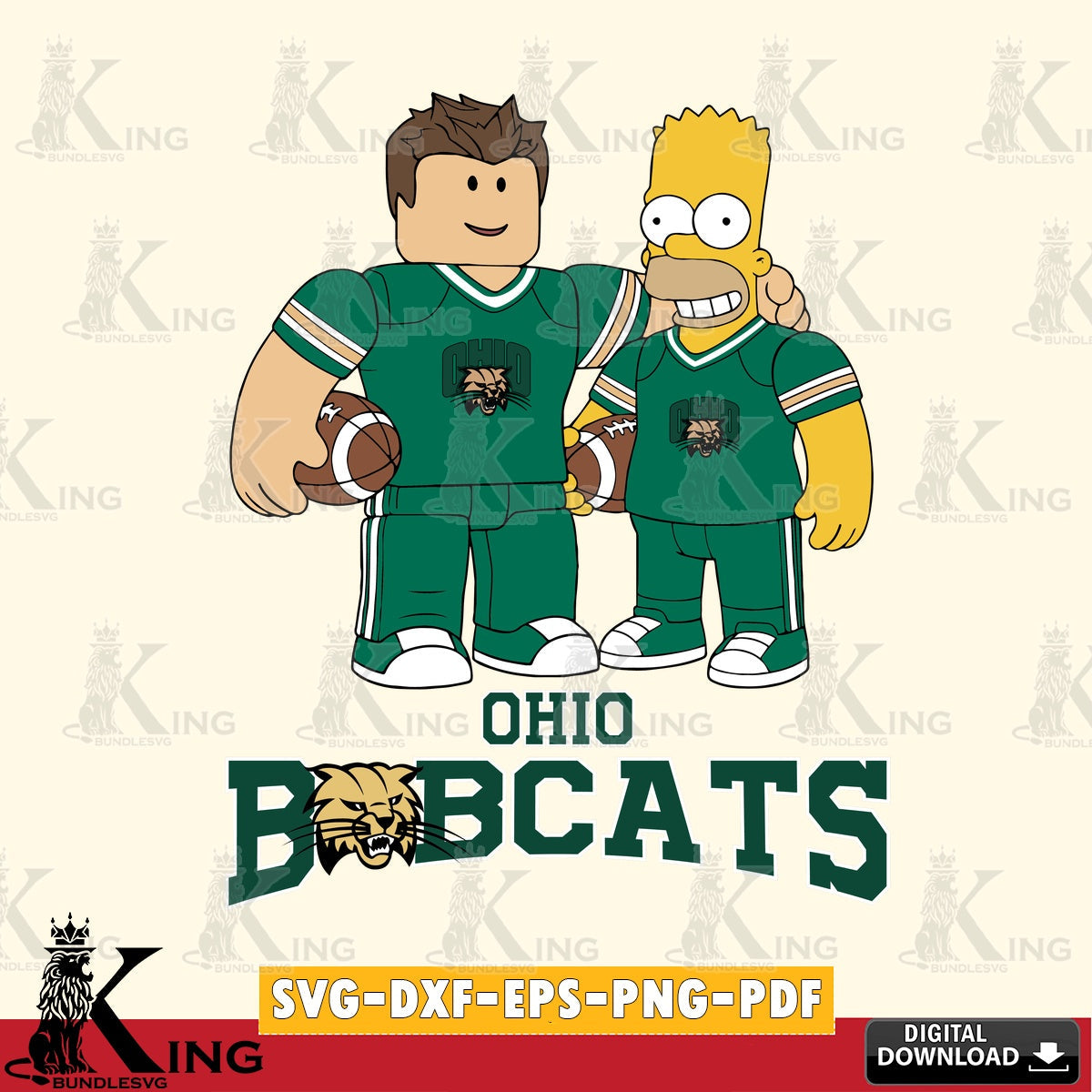 Ohio Bobcats Roblox & Homer Simpson Football SVG file , NCAA Cricut, File cut , Digital Download , PDF File