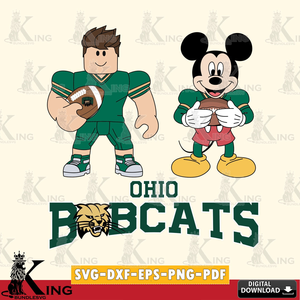 Ohio Bobcats Roblox & Mickey Football SVG file , NCAA Cricut, File cut , Digital Download , PDF File