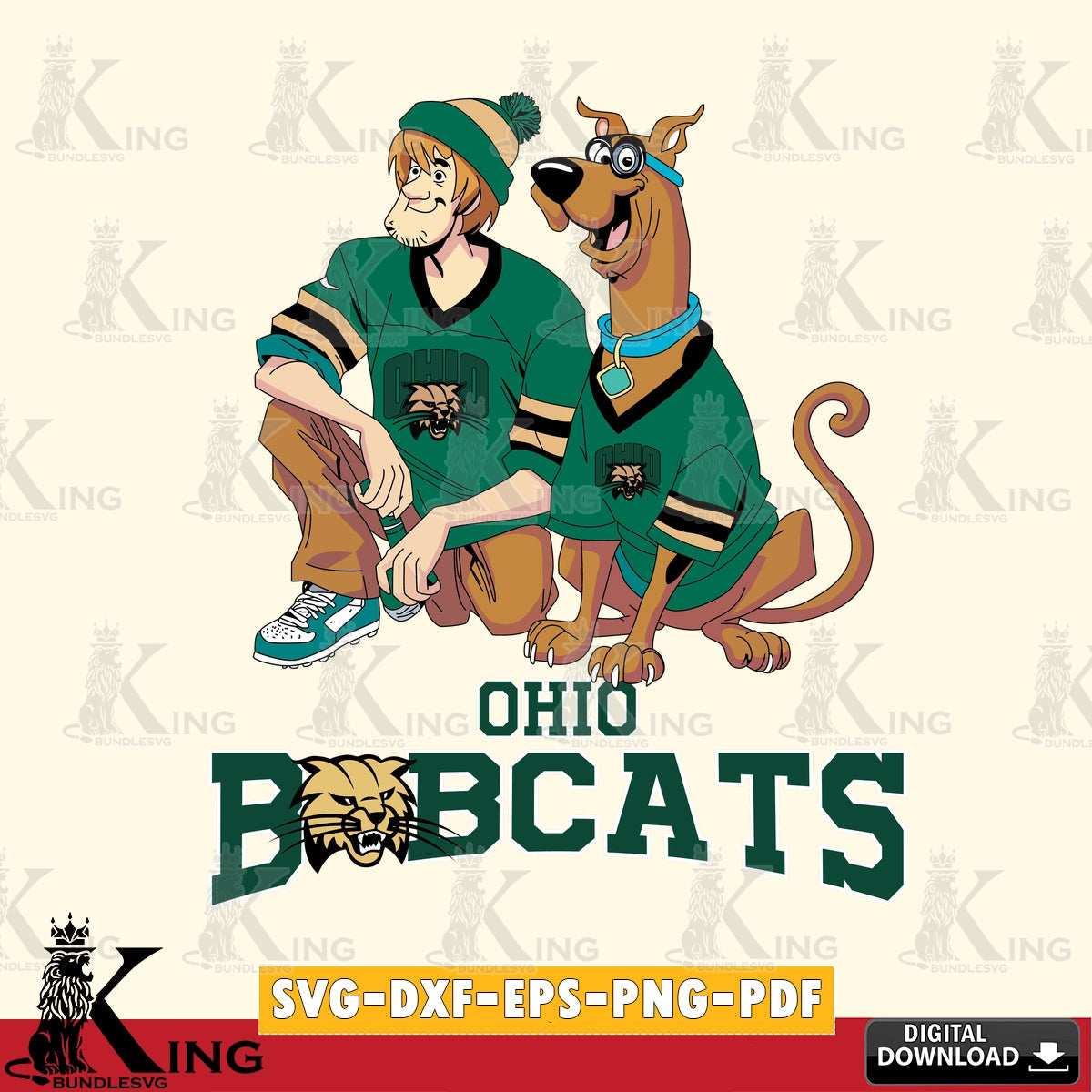 Digital clipart of Ohio Bobcats, Shaggy, and Scooby Doo football, a high-quality vector for DIY scrapbooking and home decor