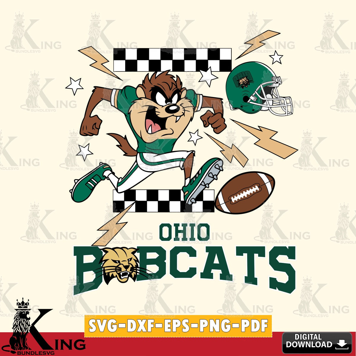Ohio Bobcats Taz Football Lightning SVG file, Cut file , Digital Download , Instant Download, Taz svg, NCAA svg