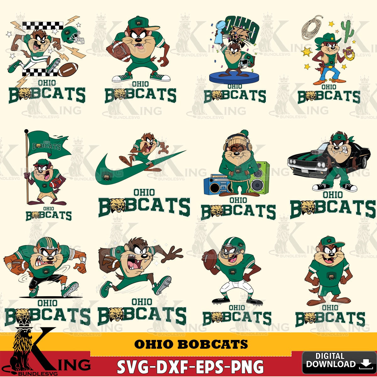 Ohio Bobcats Taz Football NCAA Bundle SVG file, Cut file , Digital Download , Instant Download, Taz svg, NCAA svg