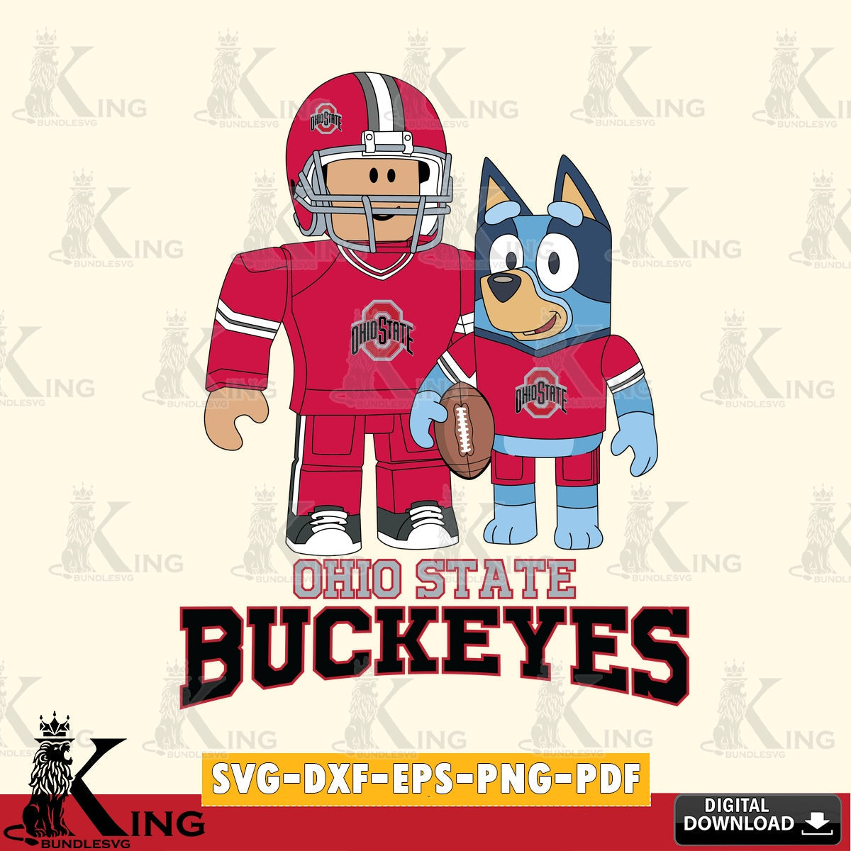 Ohio State Buckeyes Roblox & Bluey Football SVG file , NCAA Cricut, File cut , Digital Download , PDF File