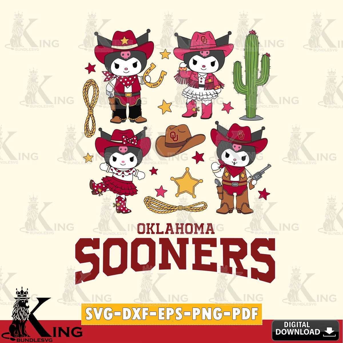 Oklahoma Sooners Kuromi Cowboy Western SVG file, Cricut, Cut file , Digital Download , Instant Download, Sanrio svg, Clipart