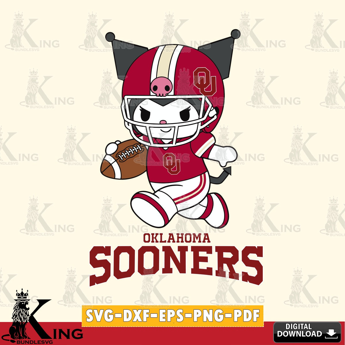 Oklahoma Sooners Kuromi Football Run SVG file, Cricut, Cut file , Digital Download , Instant Download, Sanrio svg, Clipart