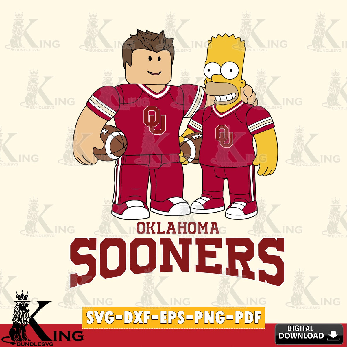 Oklahoma Sooners Roblox & Homer Simpson Football SVG file , NCAA Cricut, File cut , Digital Download , PDF File