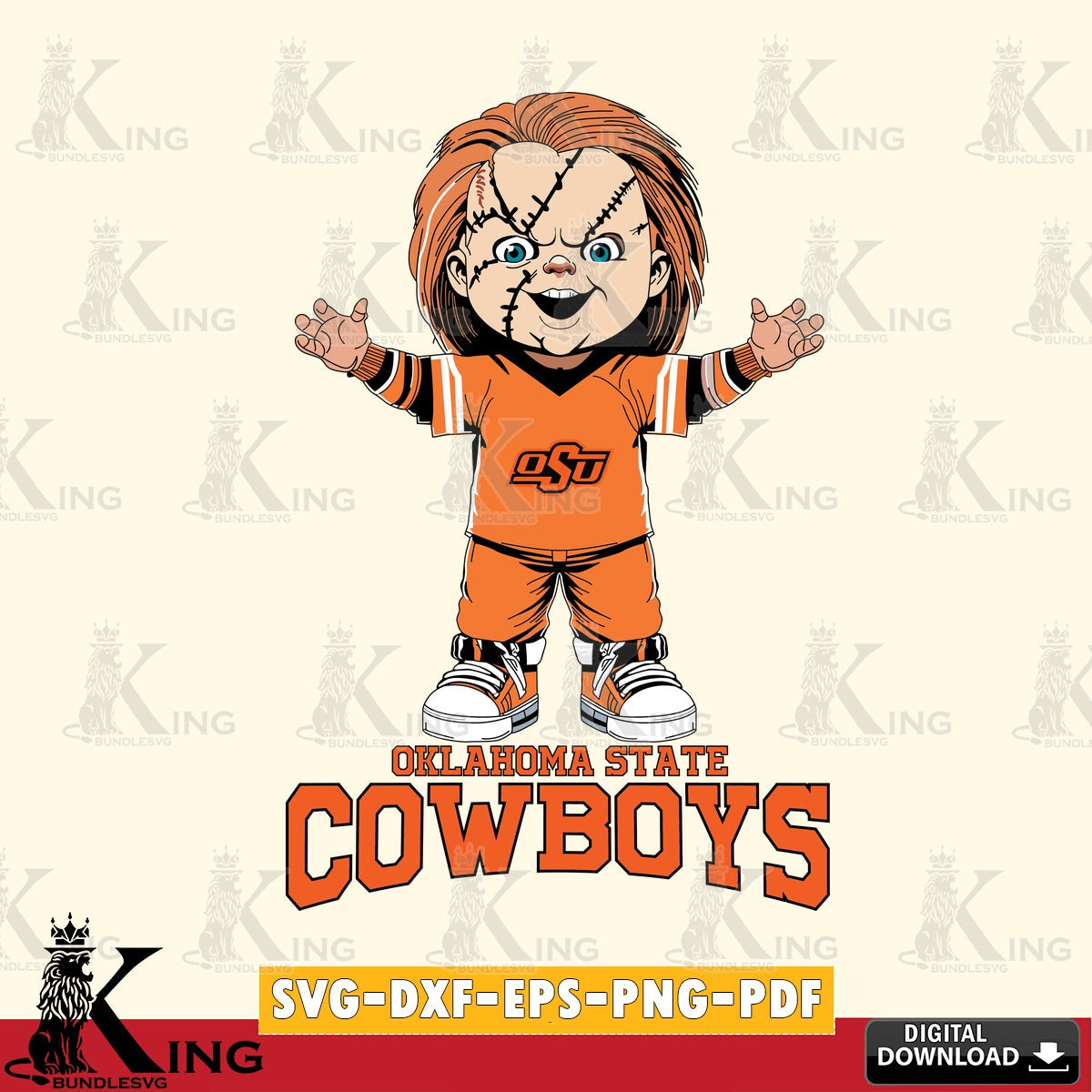 Detailed illustration of Oklahoma State Cowboys Chucky Football, a printable vector design for sublimation and crafts