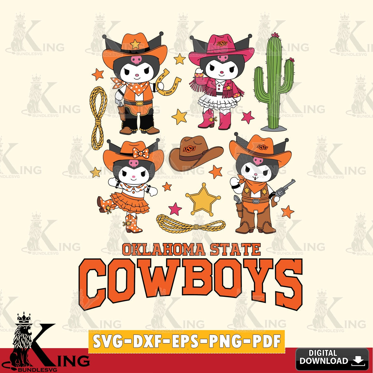 Oklahoma State Cowboys Kuromi Cowboy Western SVG file, Cricut, Cut file , Digital Download , Instant Download, Sanrio svg, Clipart