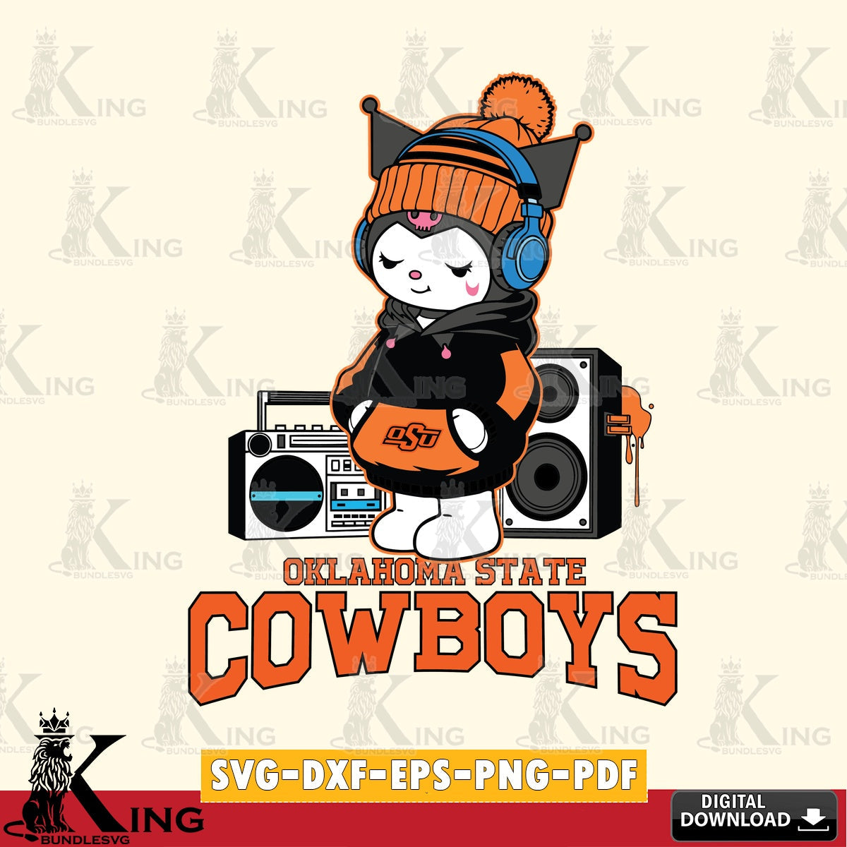 Oklahoma State Cowboys Kuromi Football Music SVG file, Cricut, Cut file , Digital Download , Instant Download, Sanrio svg, Clipart