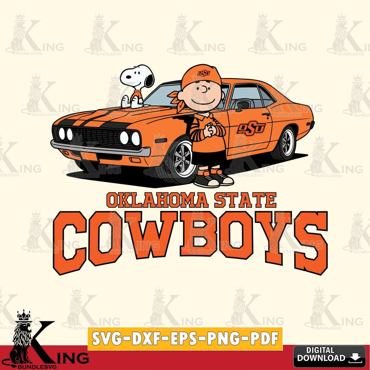 Oklahoma State Cowboys Peanuts Muscle Car SVG, Cricut, Cut file , Digital Download , Instant Download, Peanuts svg, NCAA svg, Football svg, Sport svg