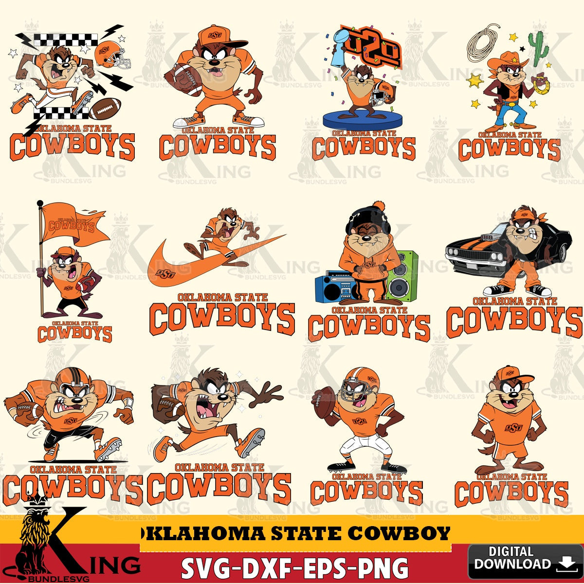 Oklahoma State Cowboys Taz Football NCAA Bundle SVG file, Cut file , Digital Download , Instant Download, Taz svg, NCAA svg
