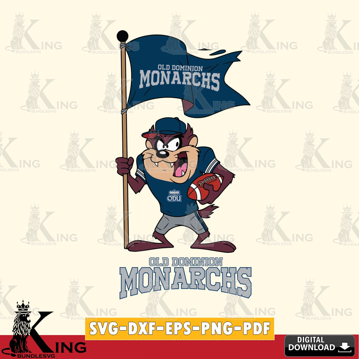Old Dominion Monarchs Football Taz Flag Art SVG file, Cut file , Digital Download , Instant Download, Taz svg, NCAA svg