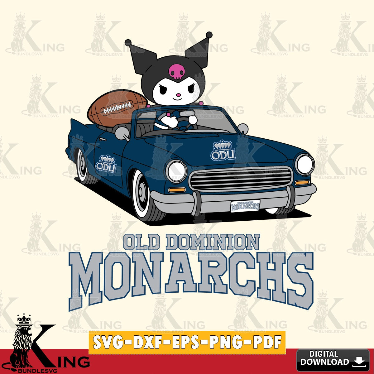 Old Dominion Monarchs Kuromi Car Football Game SVG file, Cricut, Cut file , Digital Download , Instant Download, Sanrio svg, Clipart