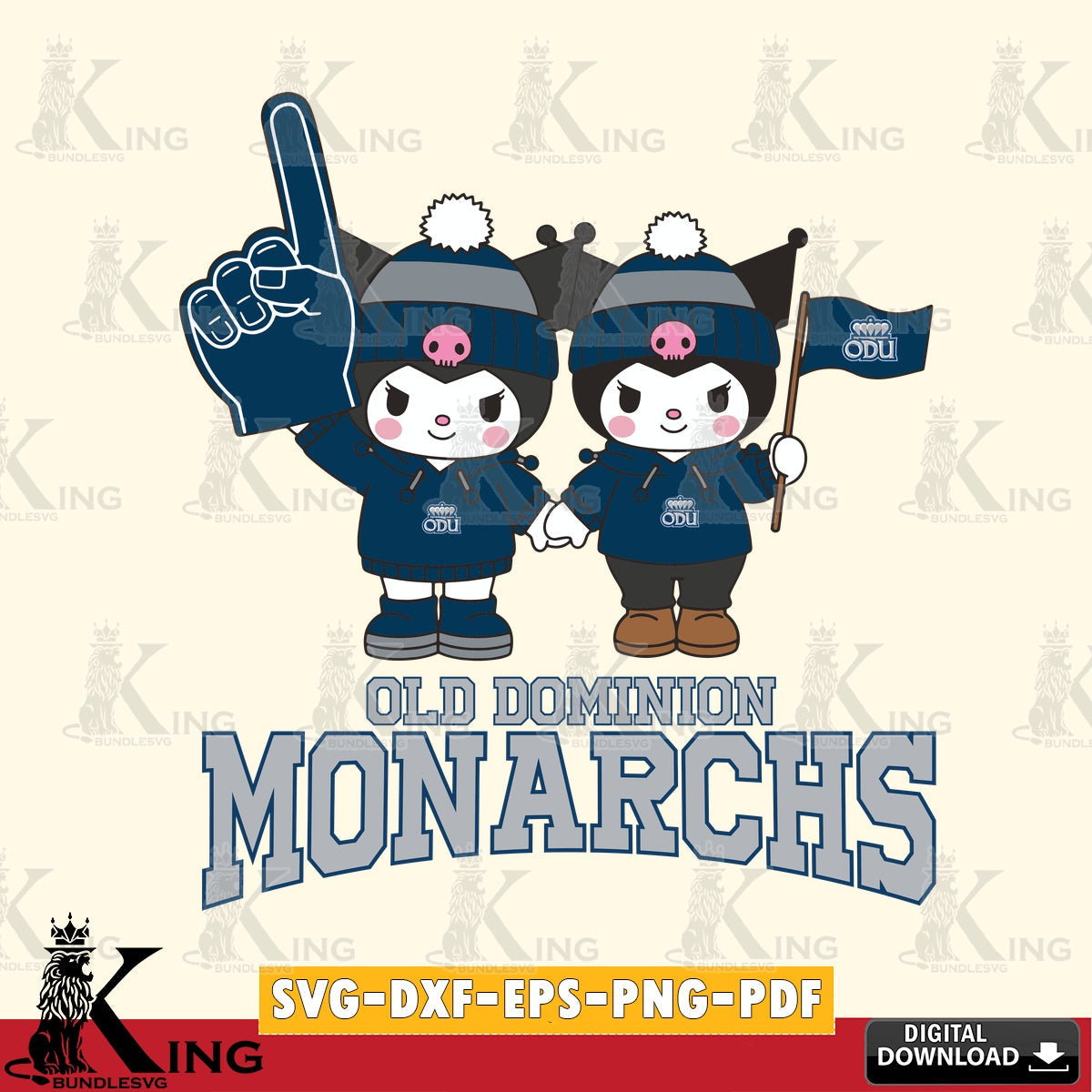 Old Dominion Monarchs Kuromi rugby Fan SVG file, Cricut, Cut file , Digital Download , Instant Download, Sanrio svg, Clipart
