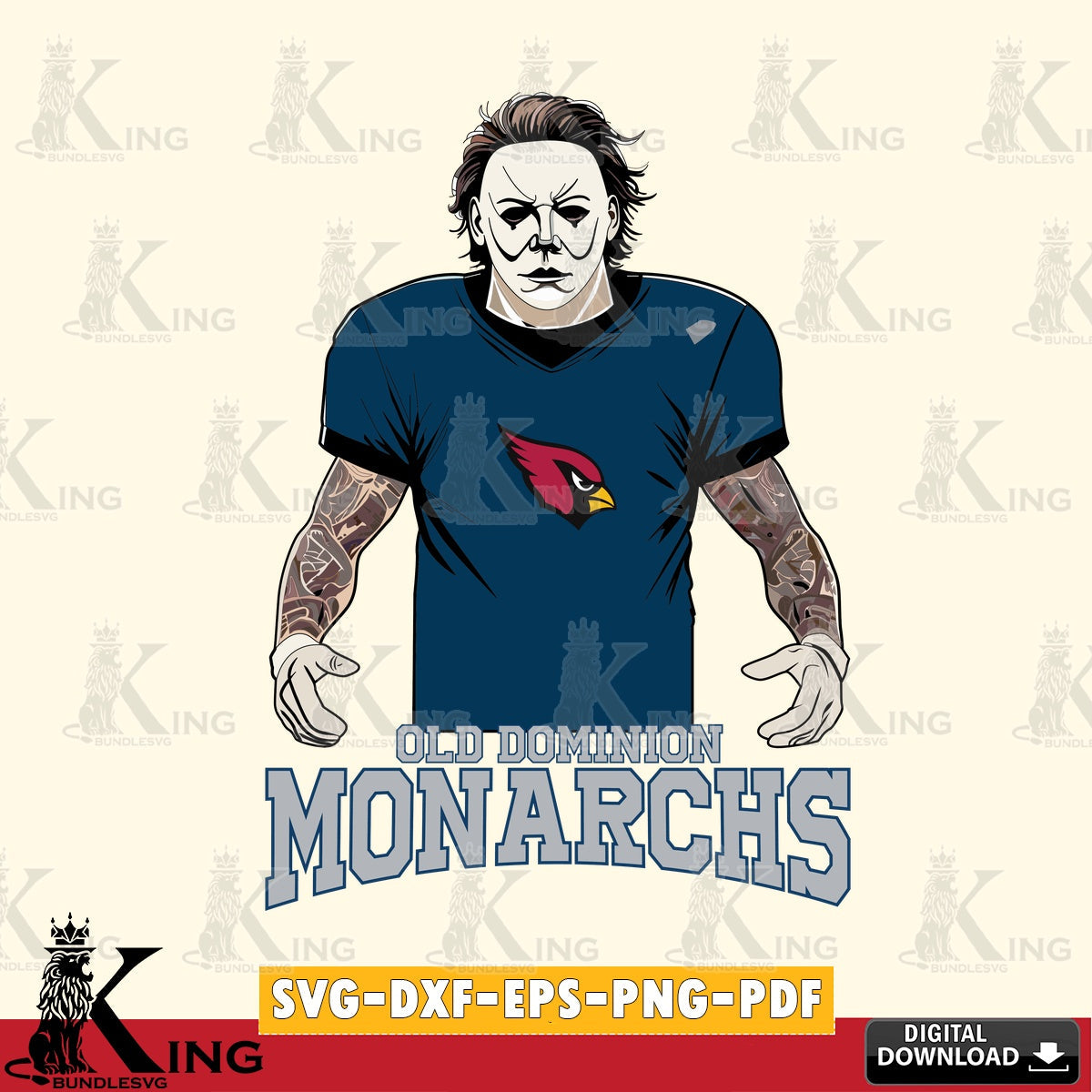 Eye-catching graphic of Old Dominion Monarchs Michael Myers Tattoo Football, high-quality vector for DIY scrapbooking and home