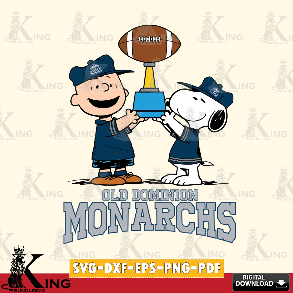 Old Dominion Monarchs Peanuts Football Trophy SVG, Cricut, Cut file , Digital Download , Instant Download, Peanuts svg, NCAA svg, Football svg, Sport svg