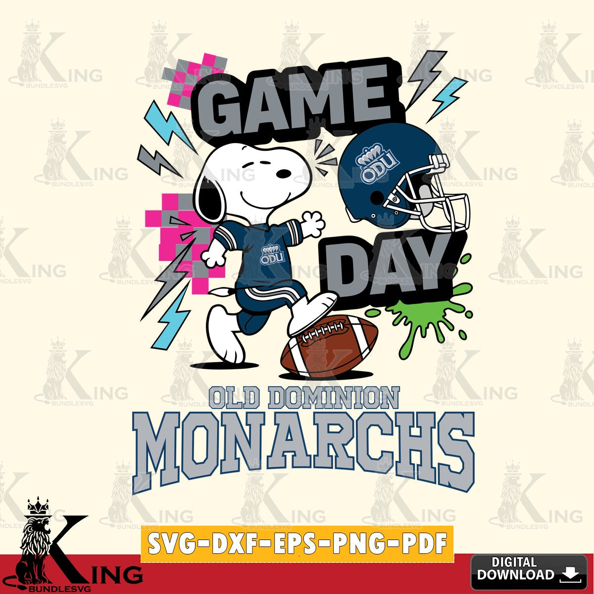 Old Dominion Monarchs Snoopy Game day SVG, Cricut, Cut file , Digital Download , Instant Download, Peanuts svg, NCAA svg, Football svg, Sport svg