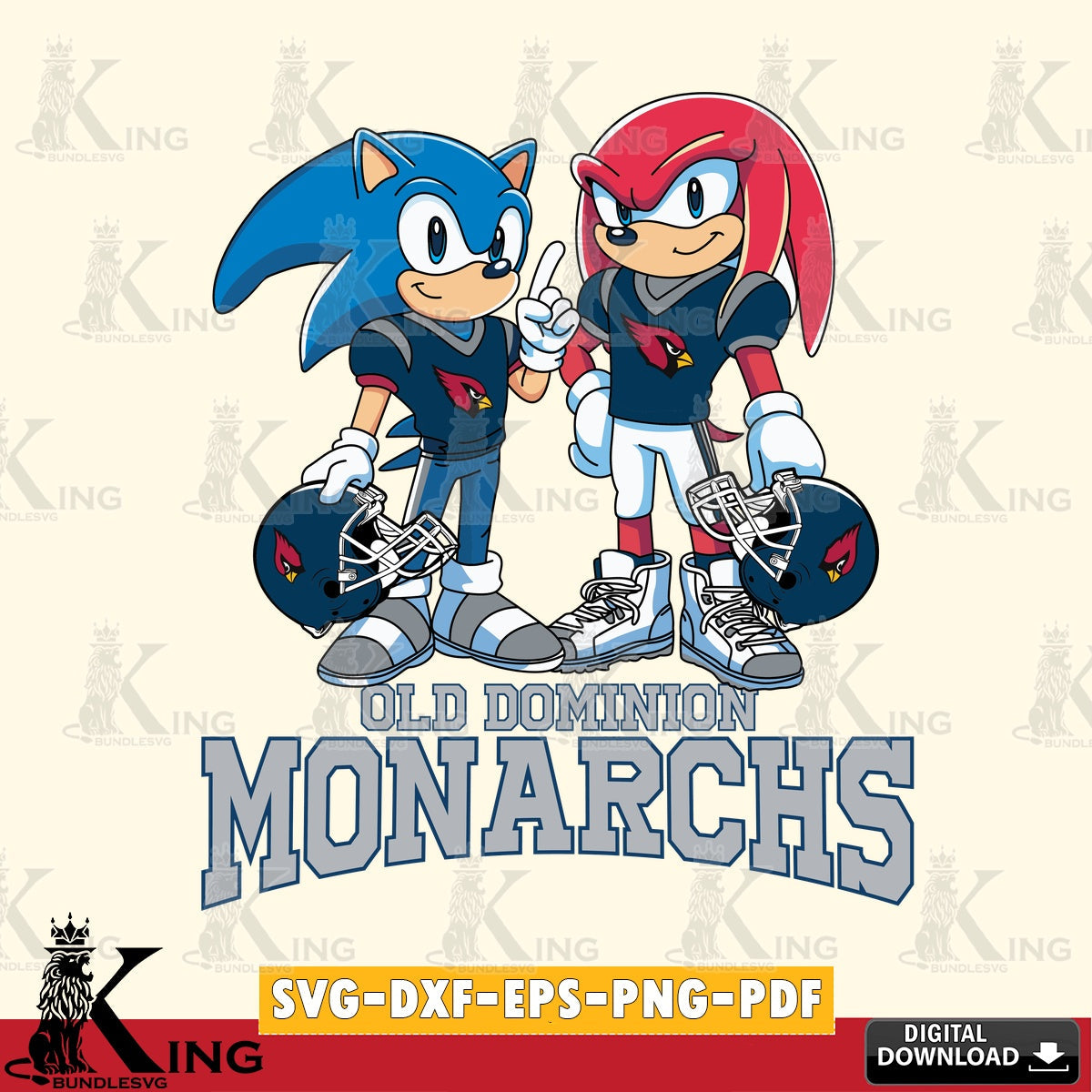 Digital clipart of Old Dominion Monarchs Sonic And Knuckles Football, versatile clip art for stickers, decals, and mugs