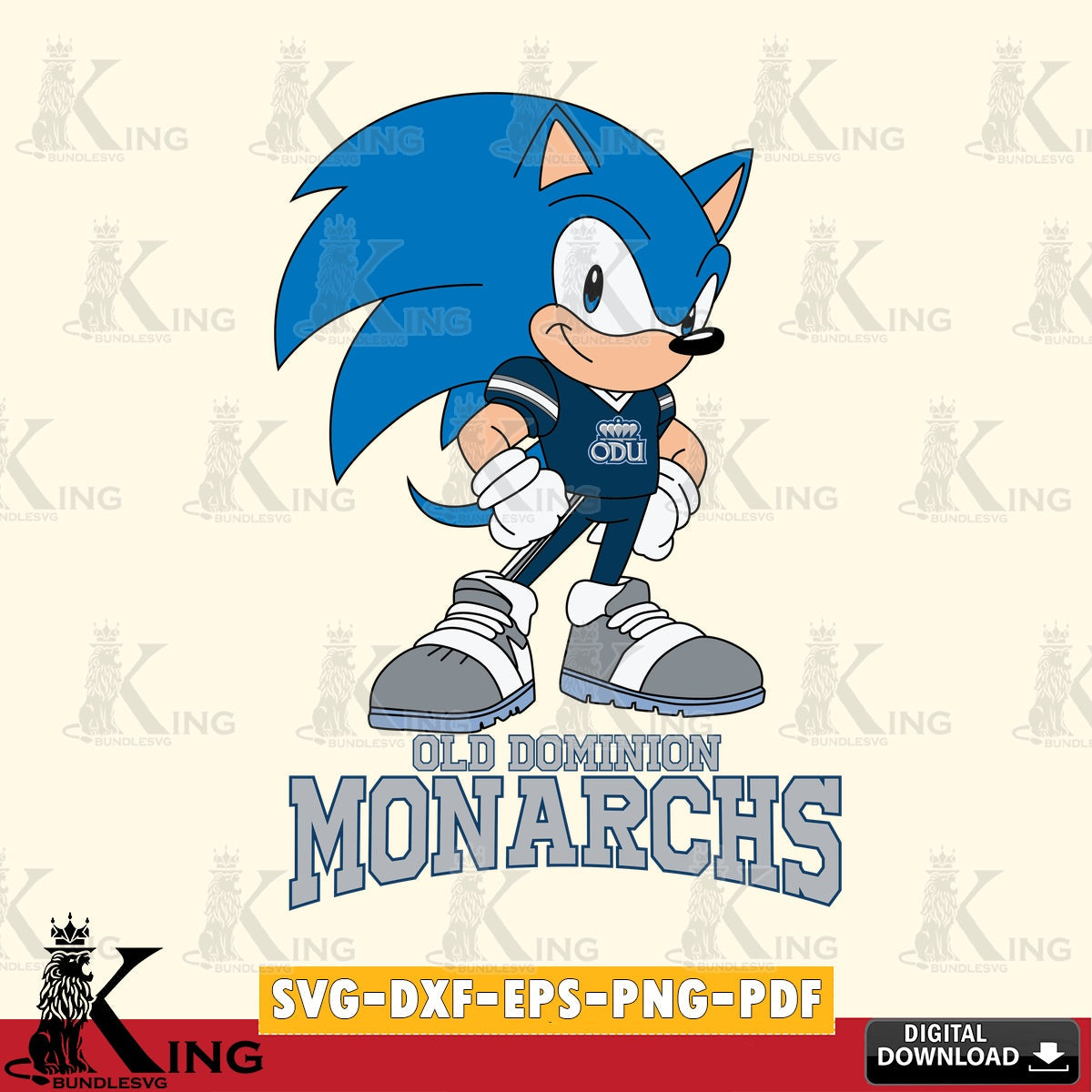 Printable art of Old Dominion Monarchs Sonic Football Star Mascot, a cut file ideal for vinyl projects and T-shirt printing