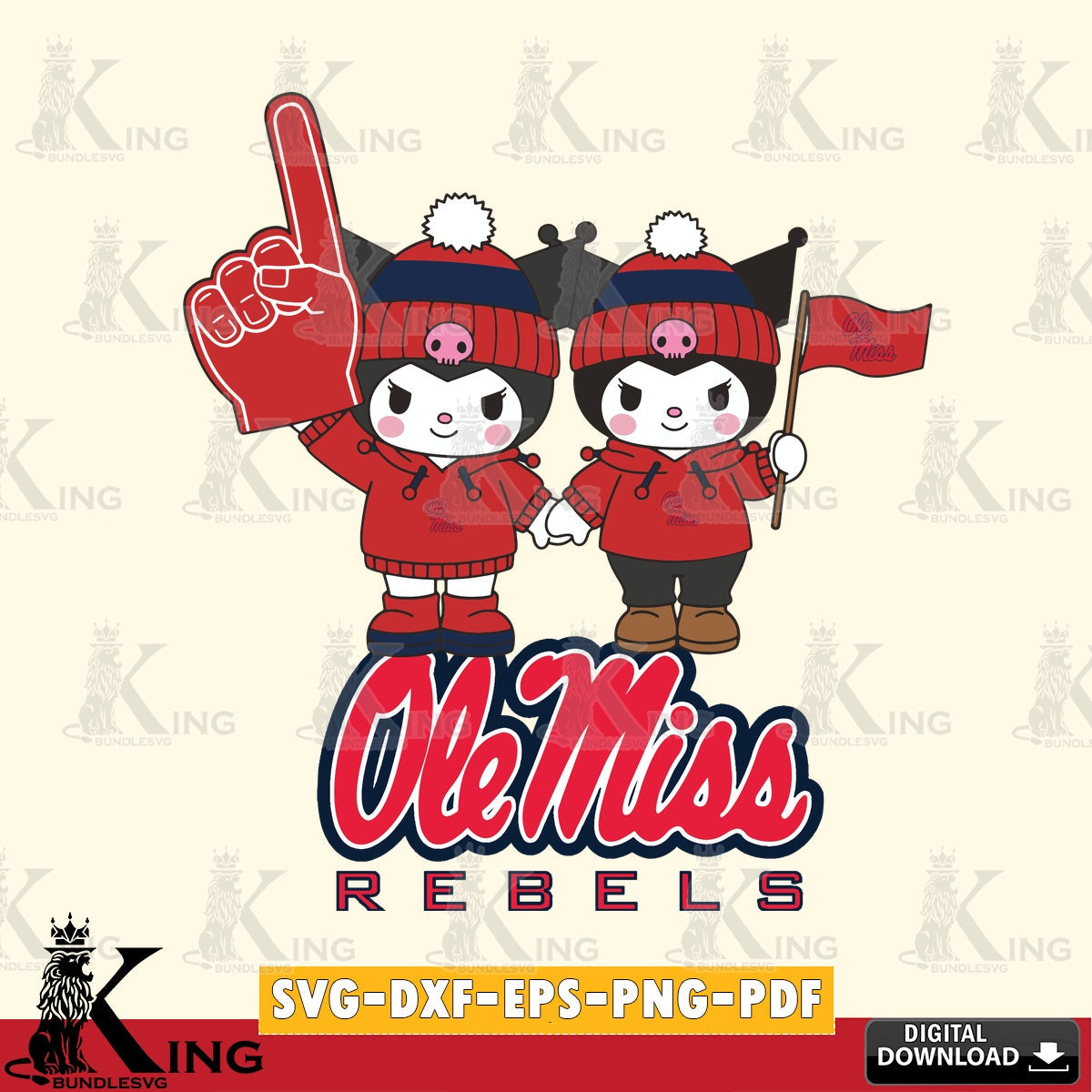 Ole Miss Rebels Kuromi rugby Fan SVG file, Cricut, Cut file , Digital Download , Instant Download, Sanrio svg, Clipart