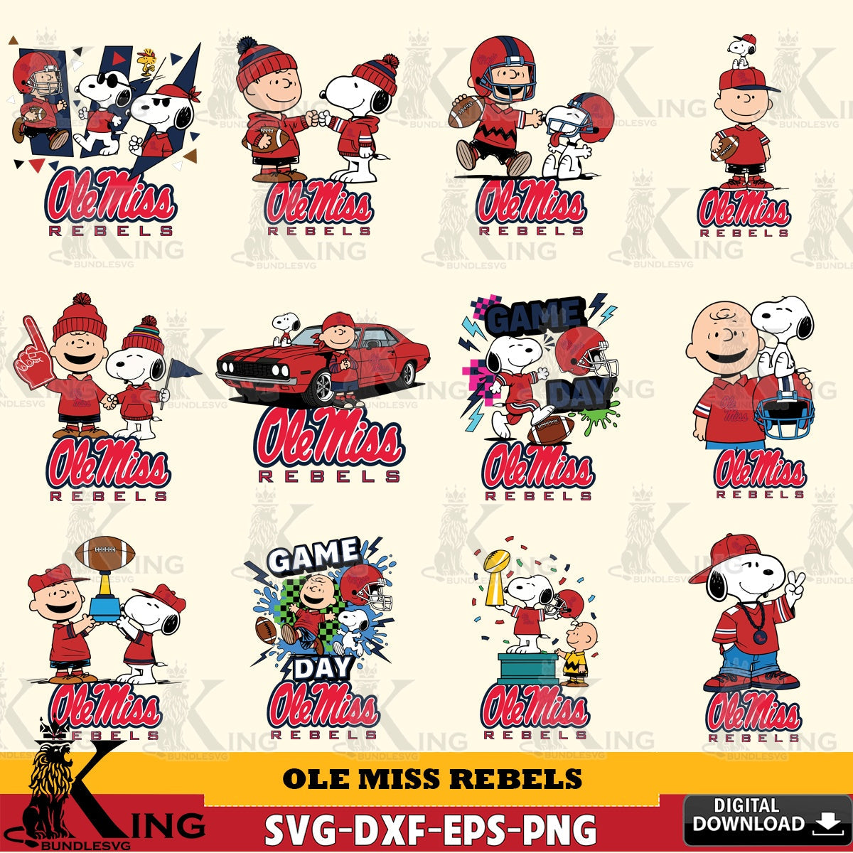 Ole Miss Rebels Peanuts Football NCAA Bundle SVG, Cricut, Cut file , Digital Download , Instant Download, Peanuts svg, NCAA svg, Football svg, Sport svg