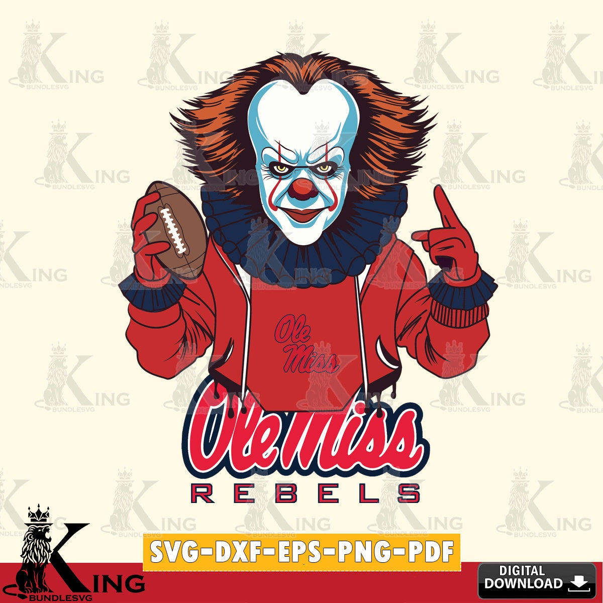 High-quality graphic of an Ole Miss Rebels Pennywise player in a football design, vector art for engraving, cutting, and printing.