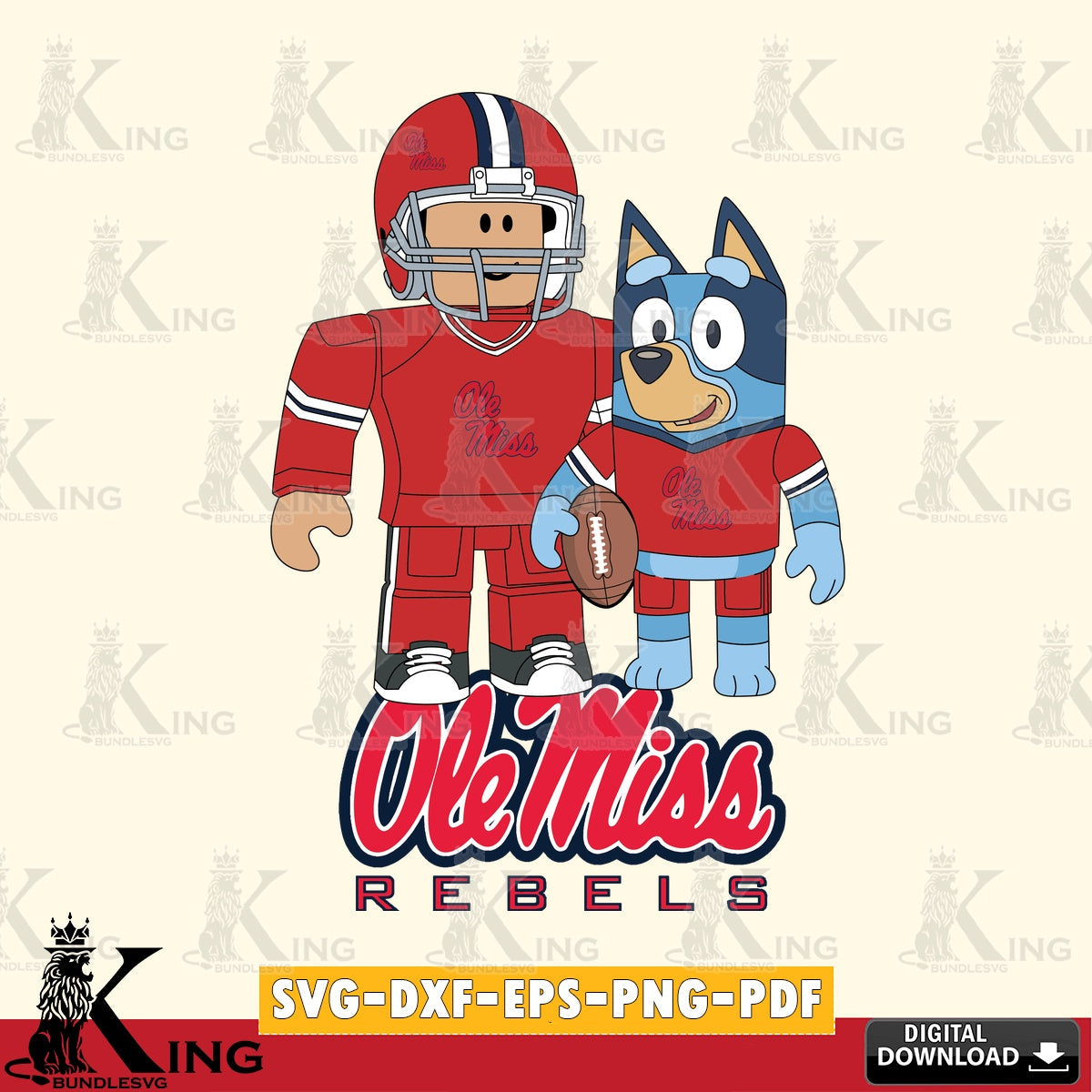 Ole Miss Rebels Roblox & Bluey Football SVG file , NCAA Cricut, File cut , Digital Download , PDF File