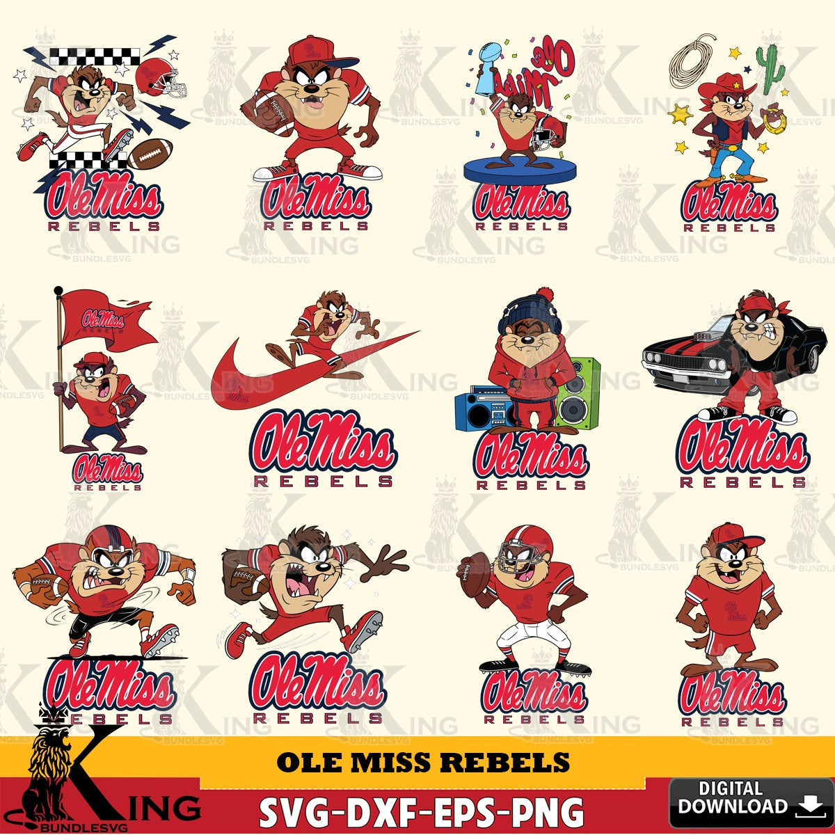 Ole Miss Rebels Taz Football NCAA Bundle SVG file, Cut file , Digital Download , Instant Download, Taz svg, NCAA svg