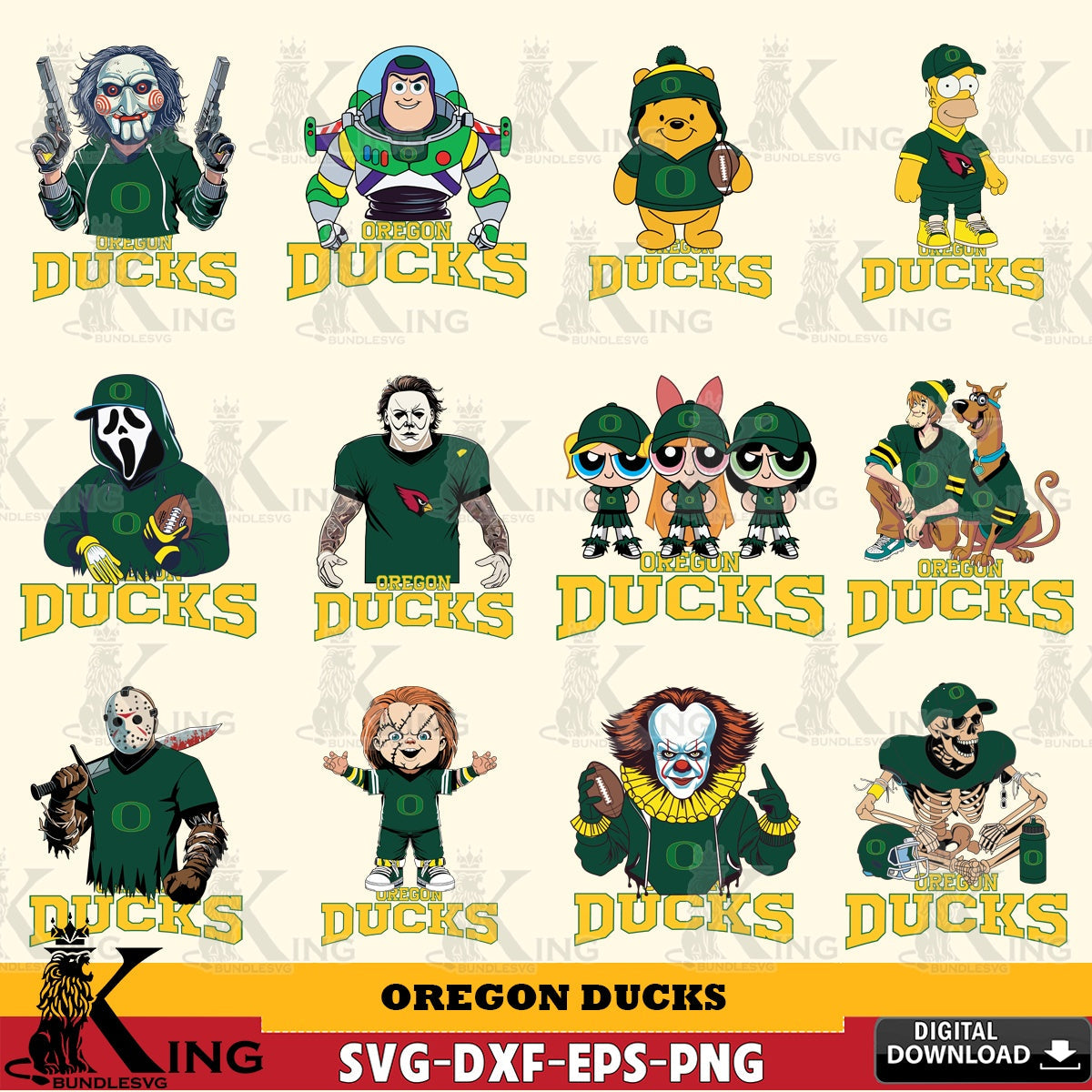 Complete bundle for Oregon Ducks Cartoon Football NCAA cut file, digital download for Cricut Maker and paper crafts