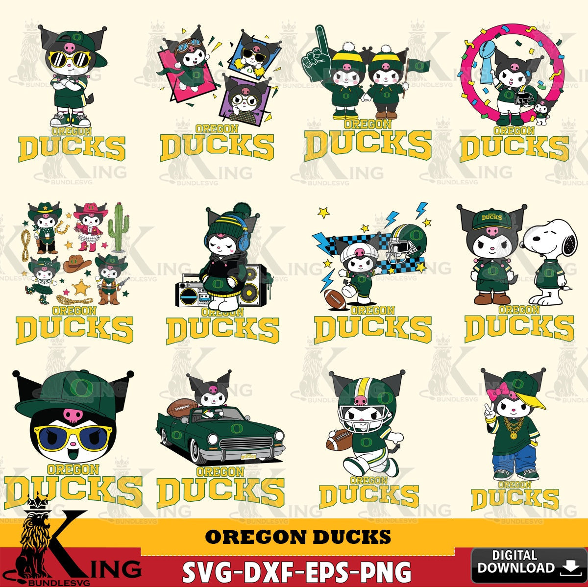 Oregon Ducks Kuromi Football Jersey NCAA Bundle SVG file, Cricut, Cut file , Digital Download , Instant Download, Sanrio svg, Clipart