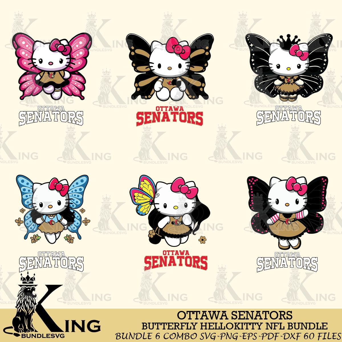 Ottawa Senators Butterfly Hello Kitty bundleSvg Eps Dxf Png File, Digital Download