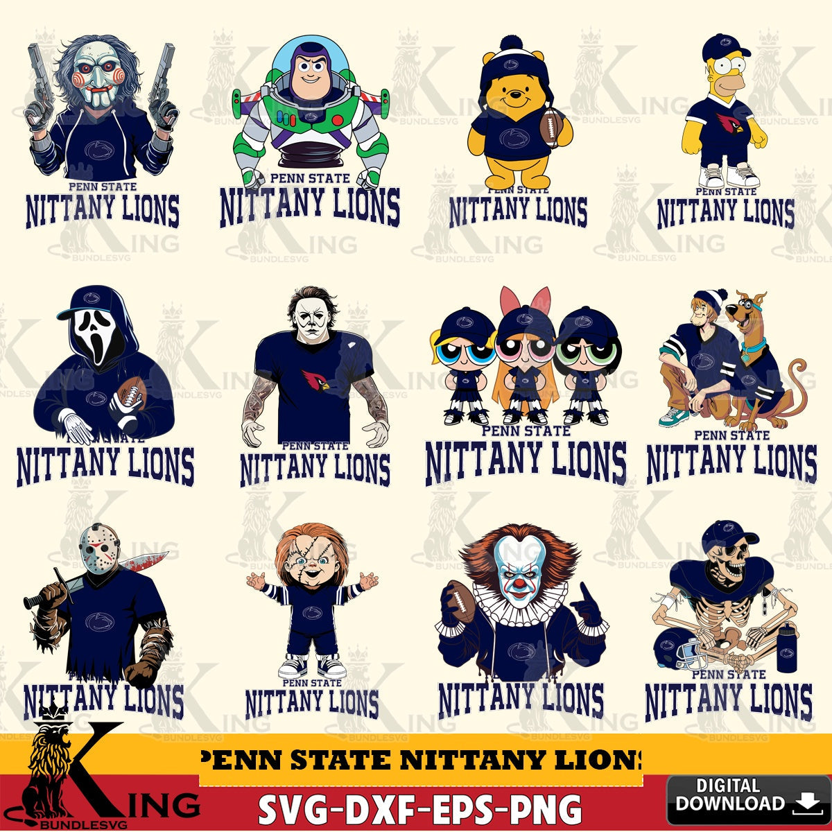 Huge collection of Penn State Nittany Lions cartoon football NCAA bundle crafting file for iron-on transfer and vinyl decals