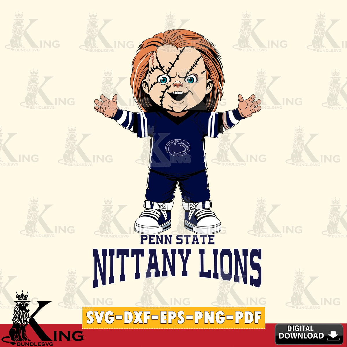 Unique artwork depicting Penn State Nittany Lions Chucky Football, NCAA file cut, SVG PNG files perfect for Cricut and Silhouette