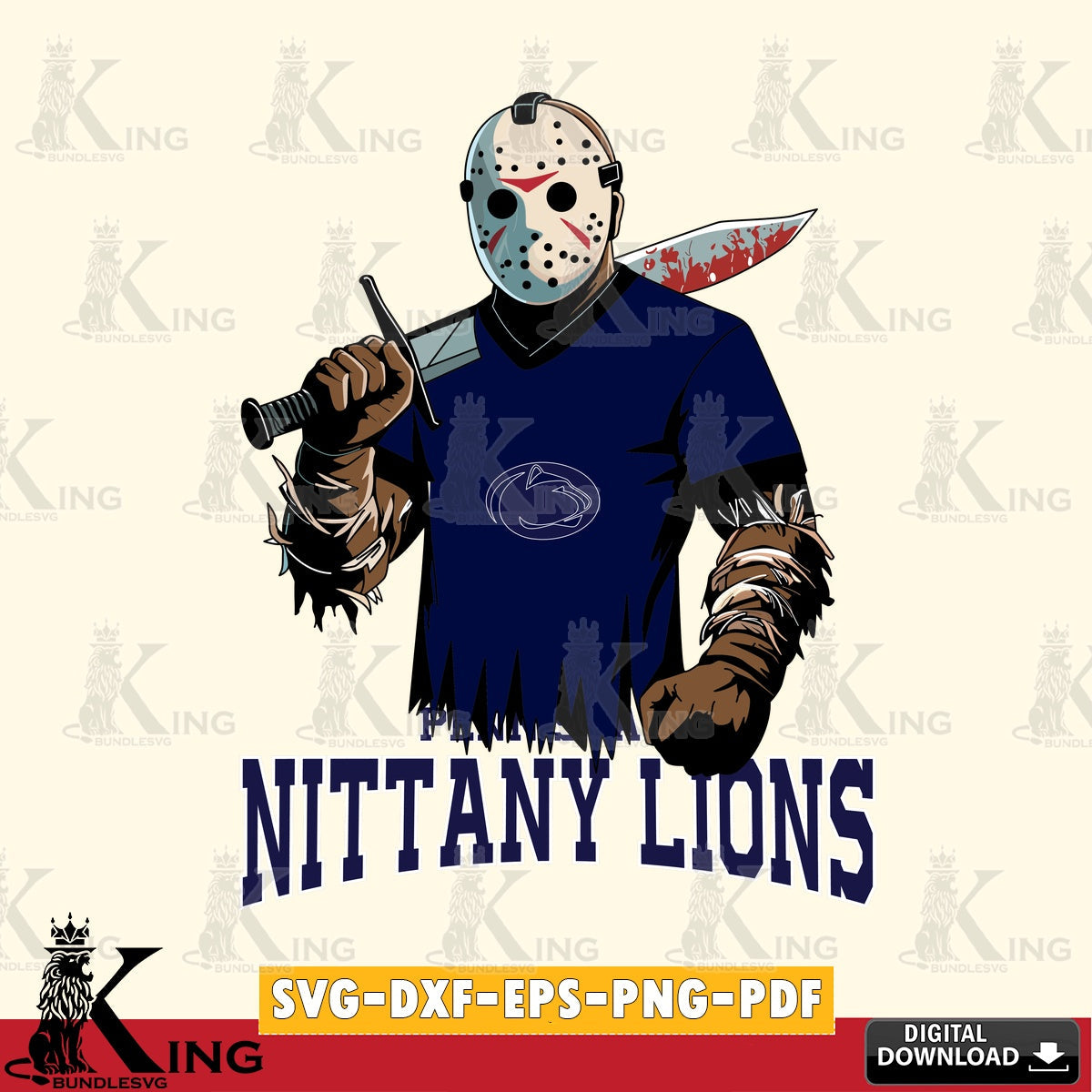 Vector design showing Penn State Nittany Lions Jason Voorhees Football, cut file ideal for vinyl projects and T-shirt printing