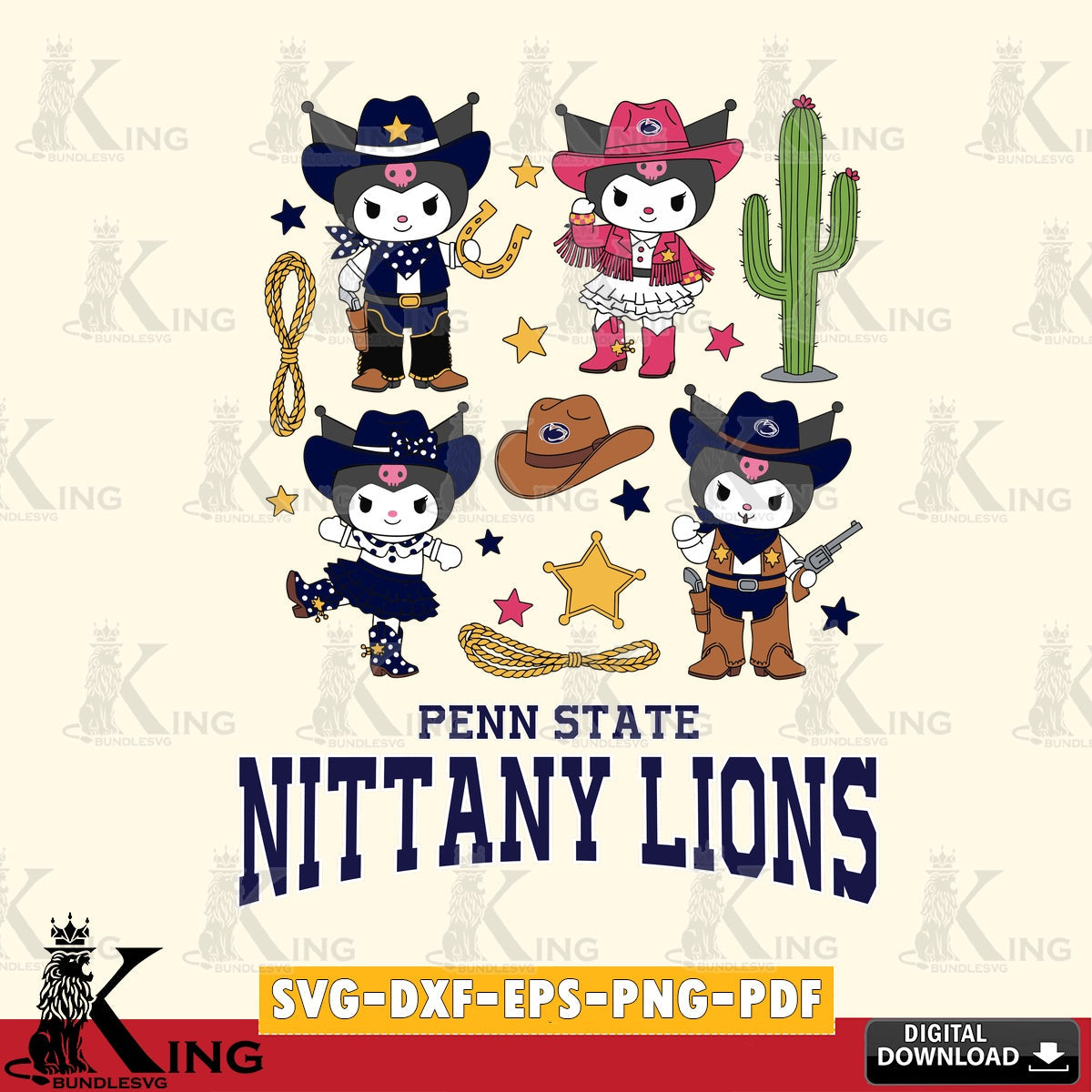 Penn State Nittany Lions Kuromi Cowboy Western SVG file, Cricut, Cut file , Digital Download , Instant Download, Sanrio svg, Clipart