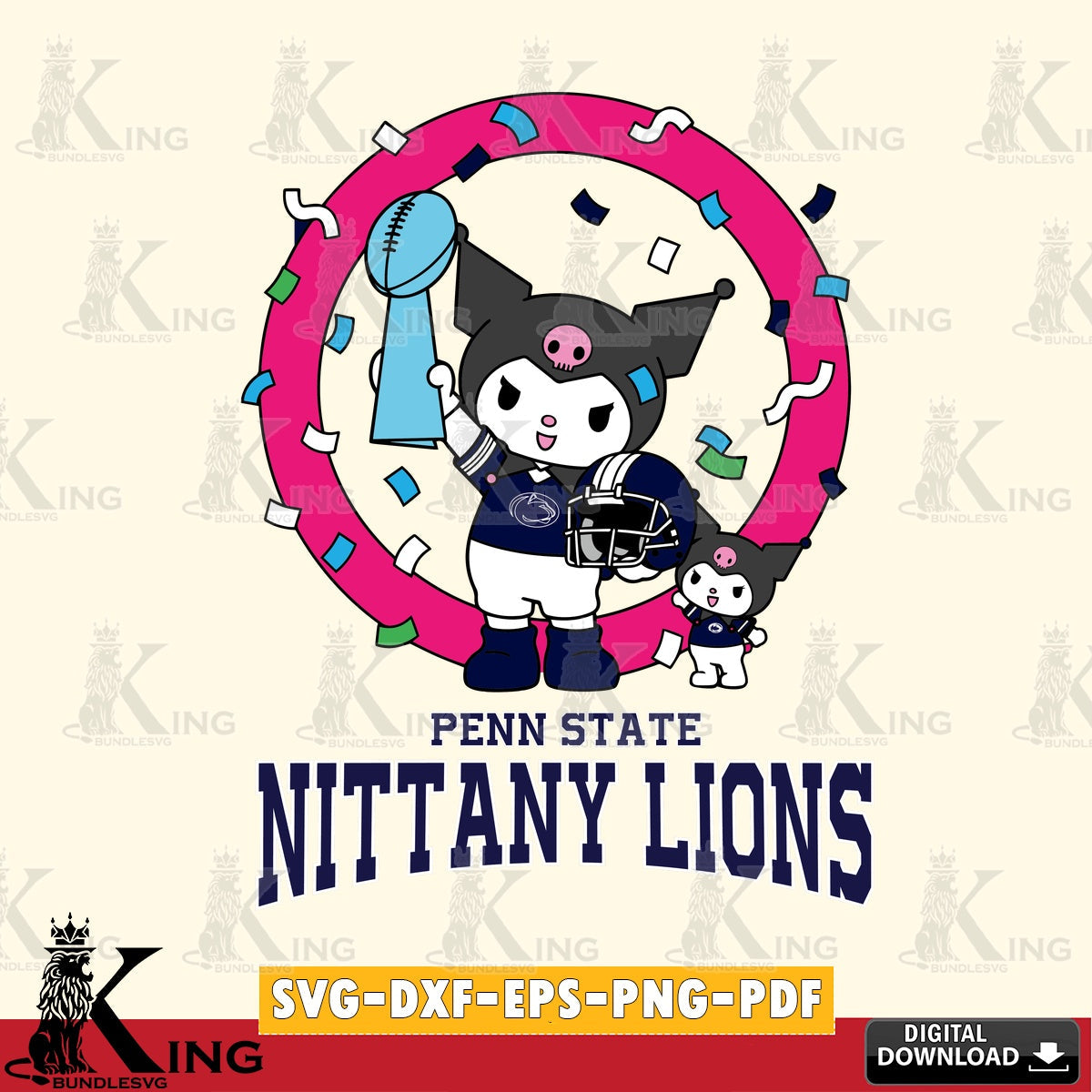 Penn State Nittany Lions Kuromi Football Champion SVG file, Cricut, Cut file , Digital Download , Instant Download, Sanrio svg, Clipart