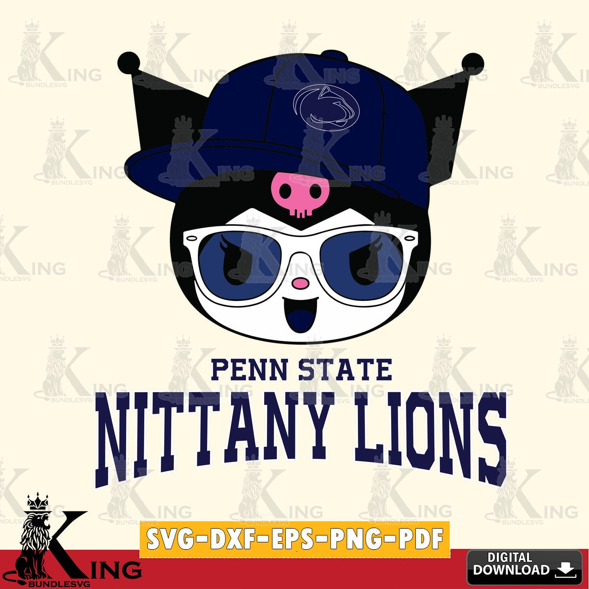 Penn State Nittany Lions Kuromi Football Cool SVG file, Cricut, Cut file , Digital Download , Instant Download, Sanrio svg, Clipart