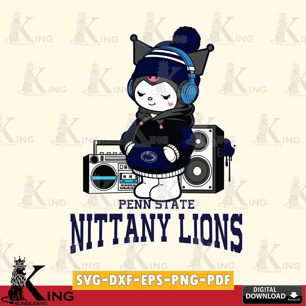 Penn State Nittany Lions Kuromi Football Music SVG file, Cricut, Cut file , Digital Download , Instant Download, Sanrio svg, Clipart