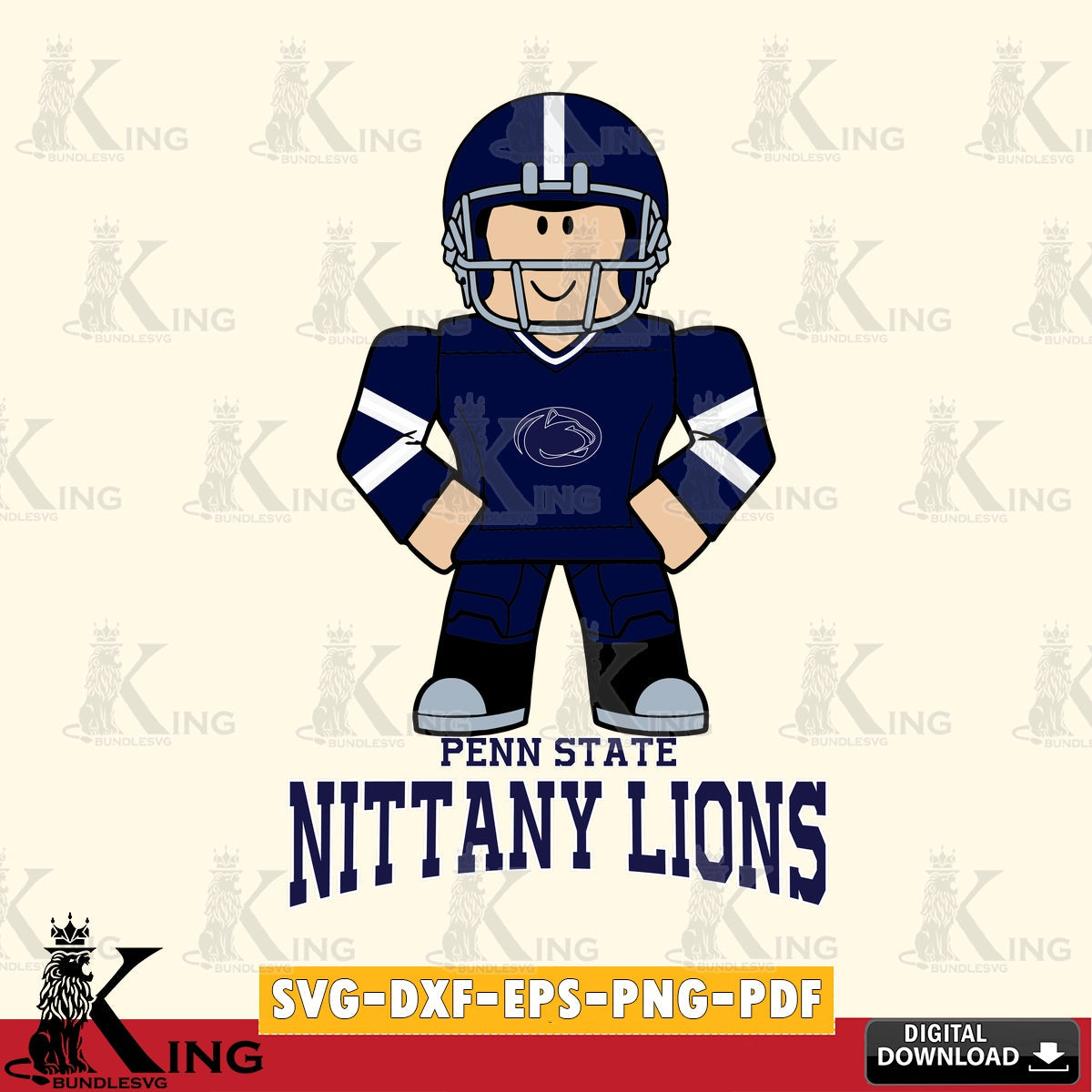 Artistic drawing of Penn State Nittany Lions Roblox cool football, NCAA Cricut file cut, digital SVG PNG files perfect for Cricut