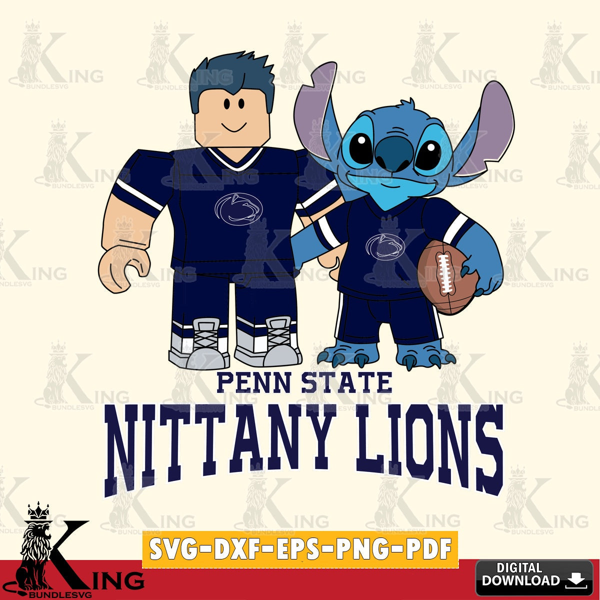 Penn State Nittany Lions Roblox & Stitch Football SVG file , NCAA Cricut, File cut , Digital Download , PDF File
