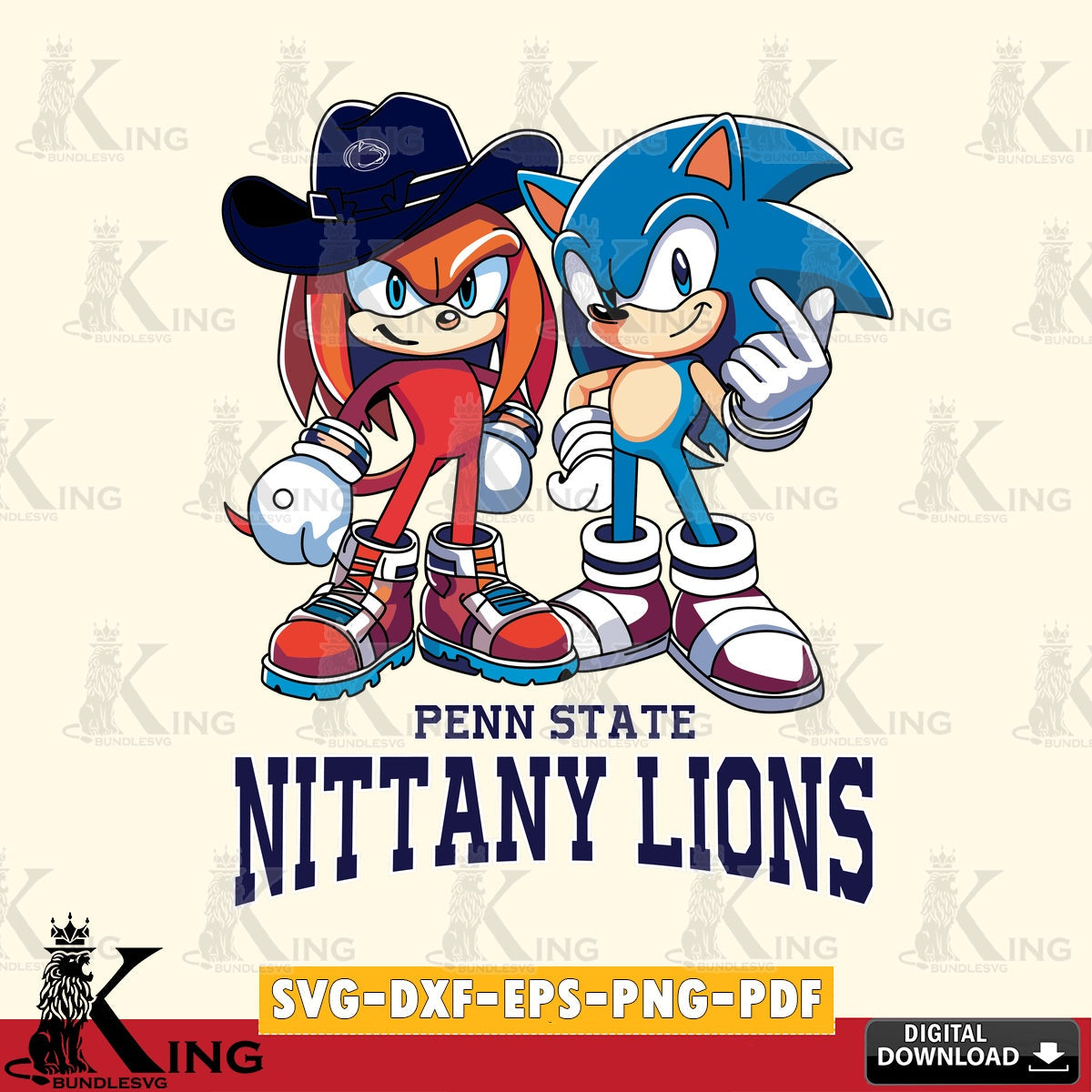 Penn State Nittany Lions Sonic & Knuckles Football Mascot SVG file, Vector , Digital Download , PDF File , Instant Download