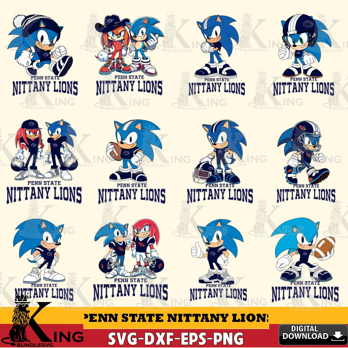 Complete bundle for Penn State Nittany Lions Sonic & Knuckles NCAA Football digital clipart compatible with laser engraving and