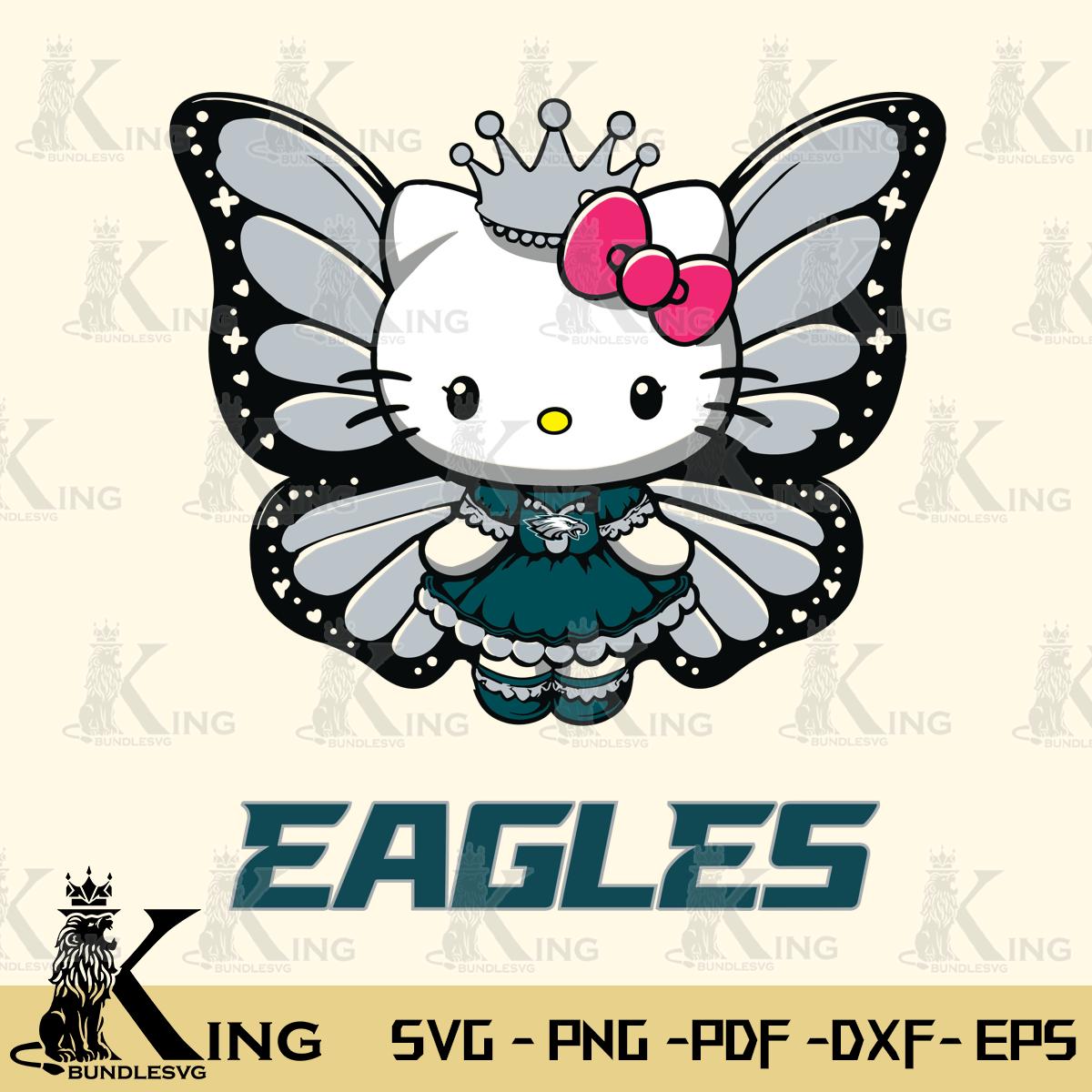 Philadelphia Eagles Kitty Wings & Flowers Svg Eps Dxf Png File, Digital Download