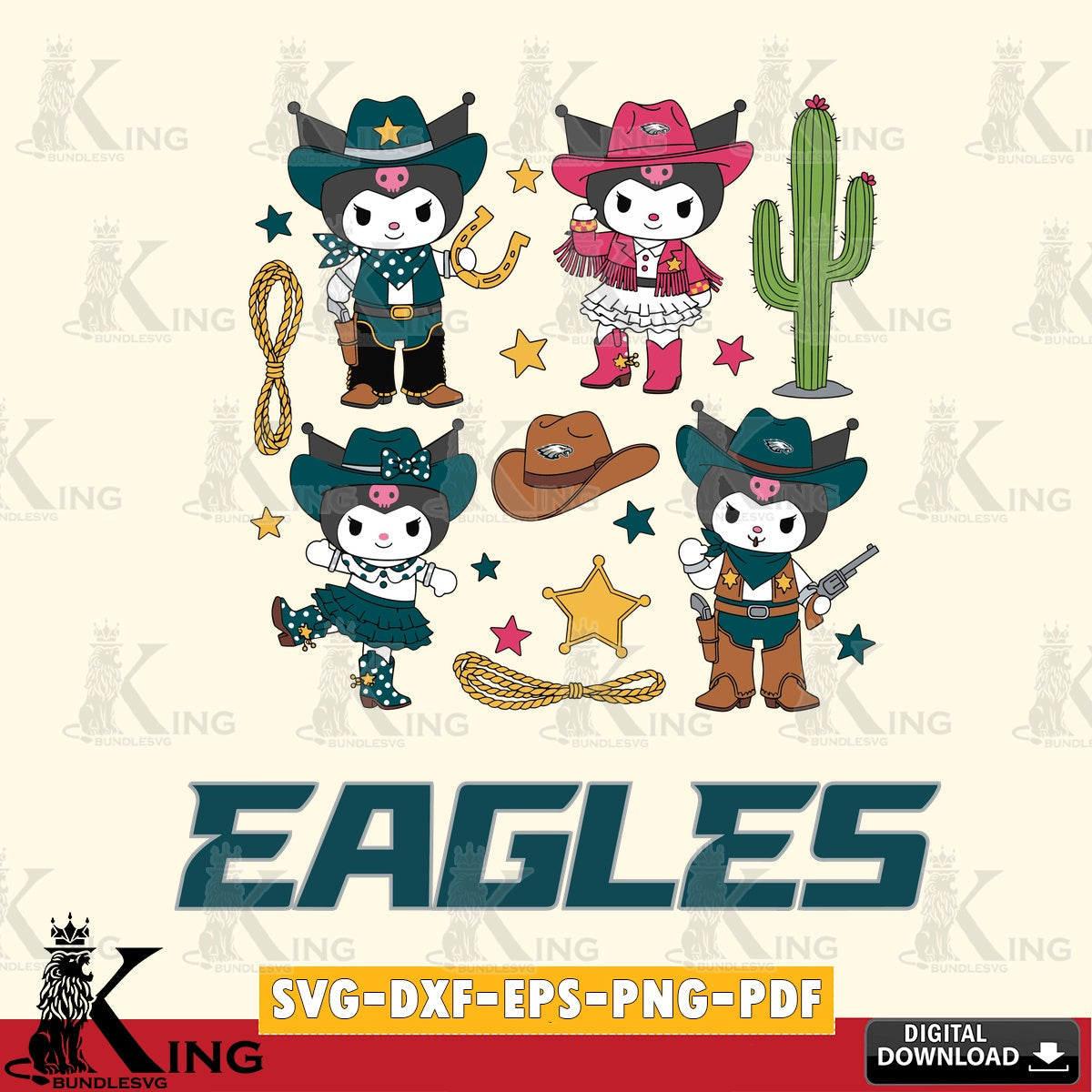 Philadelphia Eagles Kuromi Cowboy Western SVG file, Cricut, Cut file , Digital Download , Instant Download, Sanrio svg, Clipart